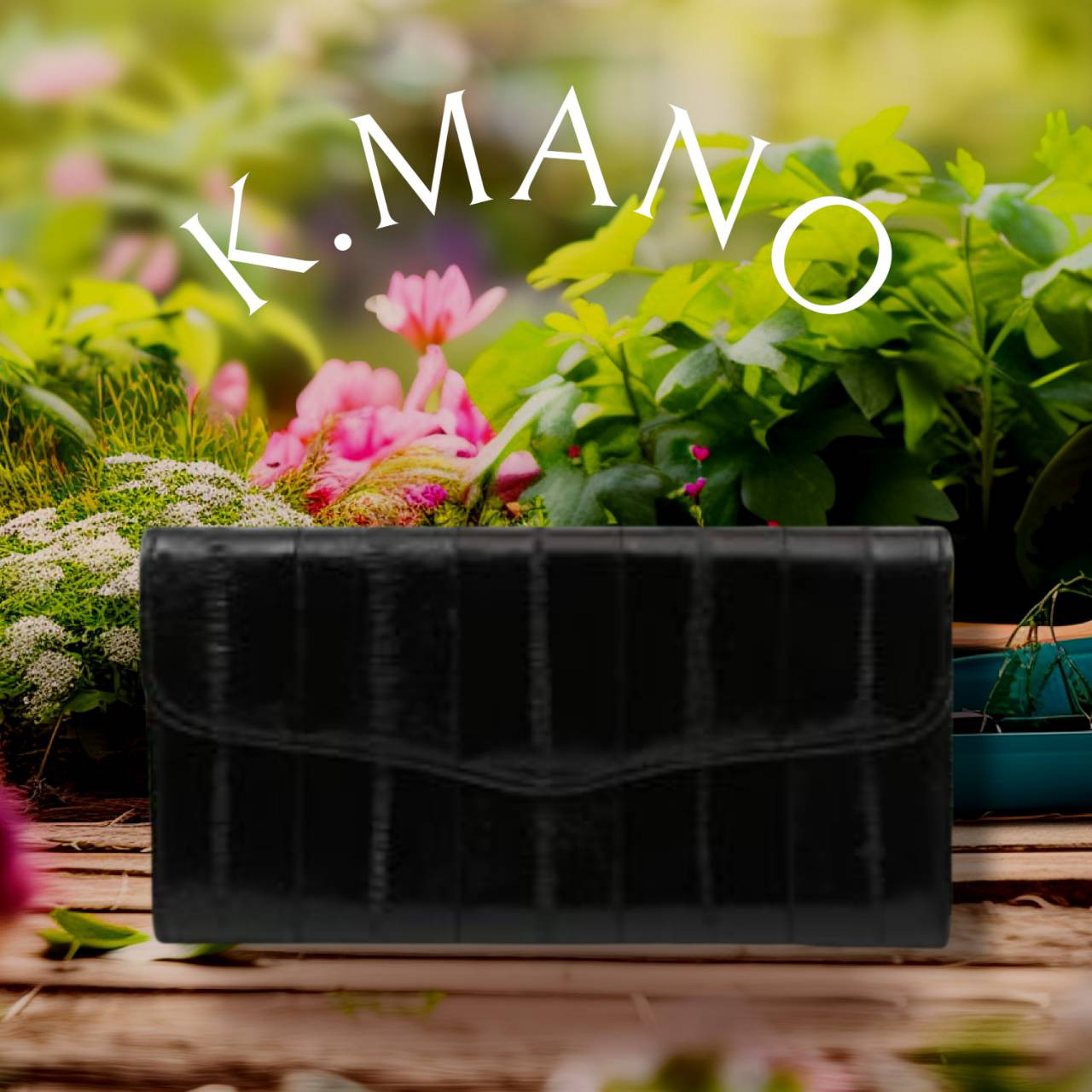 K.mano うなぎの本革 高級イールスキン 長財布/ロングウォレット レザクラフトお財布 男女兼用(Black)