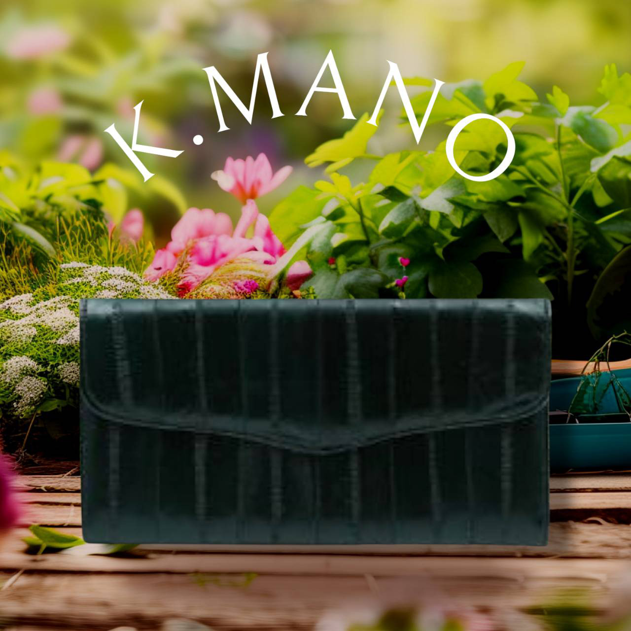 K.mano うなぎの本革 高級イールスキン 長財布/ロングウォレット/レザお財布 男女兼用　(Dark Green)