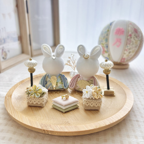 つまみ細工のうさ雛人形×名入れ手鞠セット ひな人形・雛飾り cham 通販