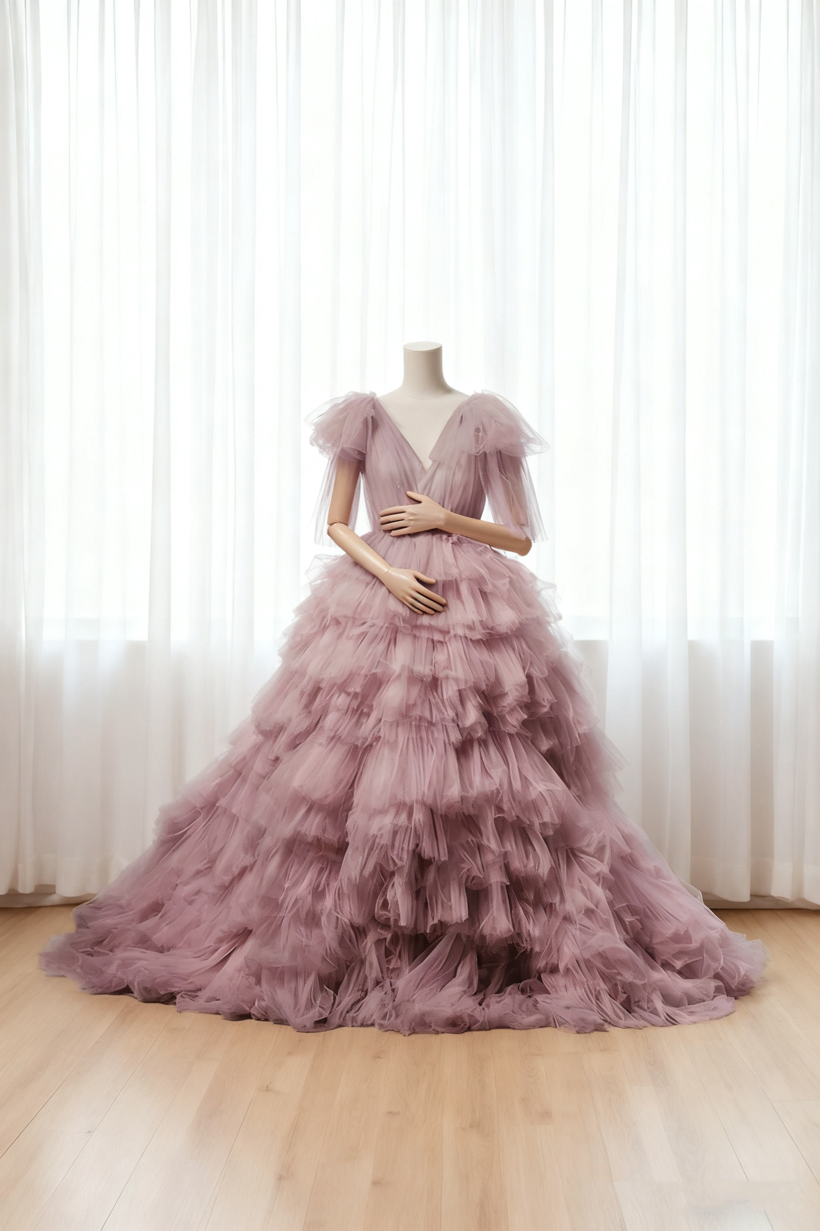 送料無料！カラードレス Vネックドレス キャミソール パープル もこもこドレス ブライダル プリンセスライン 花嫁