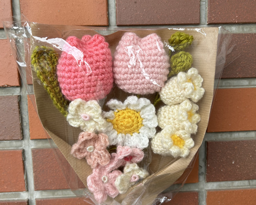 編み物 枯れない花束 毛糸のお花 大きめブーケ その他置物 amu【複数