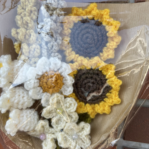 編み物 枯れない花束 毛糸のお花 ひまわり 大きめブーケ その他置物