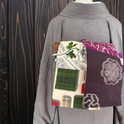 着物反物* 辻ヶ花と灰紫縞 大人の兵児帯 半幅帯 長尺470cm 和装小物