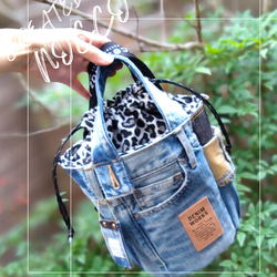 No.423【DENIM✖️Flower 全面あおりポケット巾着BAG❤️】デニム