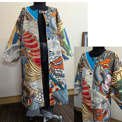 小紋の絞りの着物からのワンピース(ストール付き) 着物リメイク