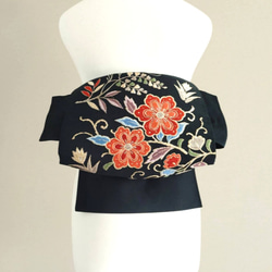 純金箔24K シャンパンゴールドに鶴 振袖用 作り帯付け帯 胴巻き〜90cm