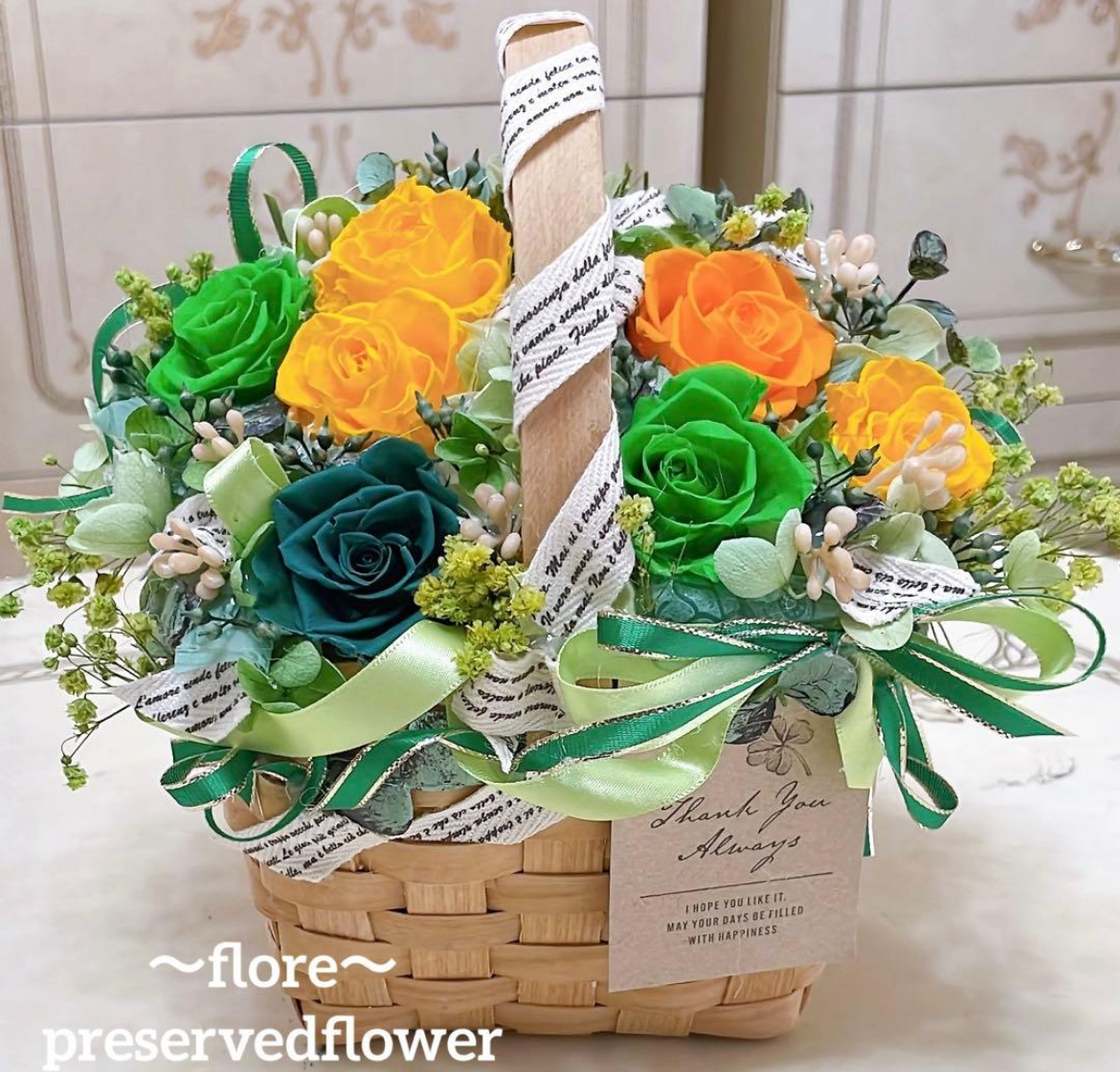 【送料無料、ラッピング込み】✨大人気✨ビタミンカラー✨バラミックスプリザアレンジ✨ラッピングのまま飾れます✨