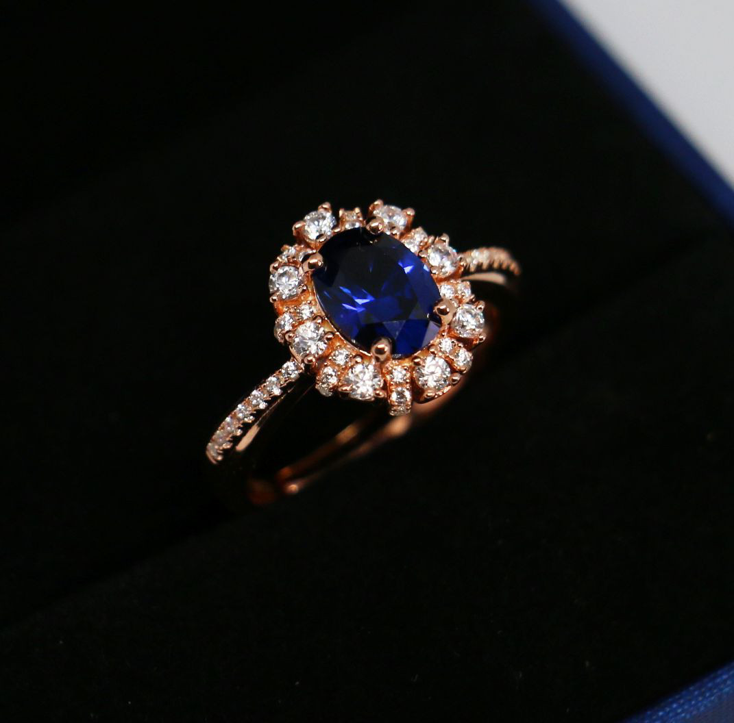 サファイア・キュービックジルコニア　ローズＧＰ　リング　指輪　12号～サイズ調節可能