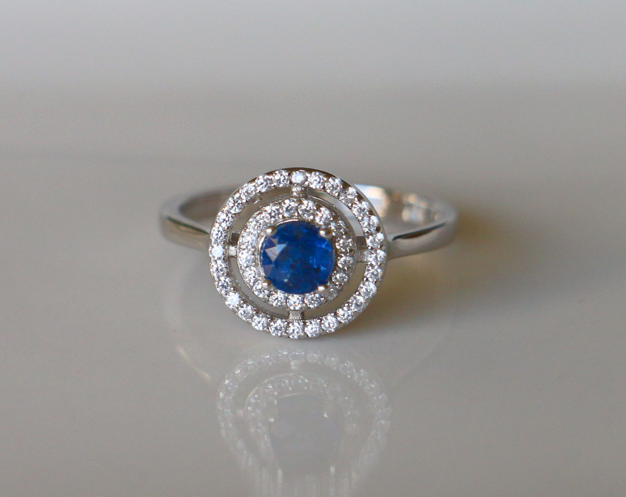 天然石　カイヤナイト　キュービックジルコニア　Silver 　リング　指輪　14号