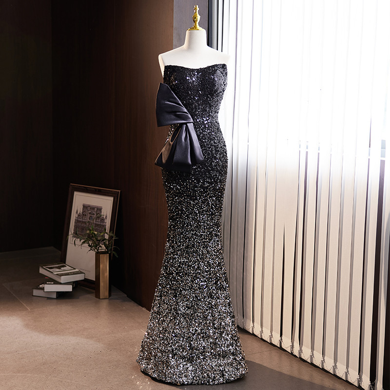 高級感 黒 ノースリーブ スパンコール マーメイドドレス 誕生日 成人式 二次会 前撮り 08557