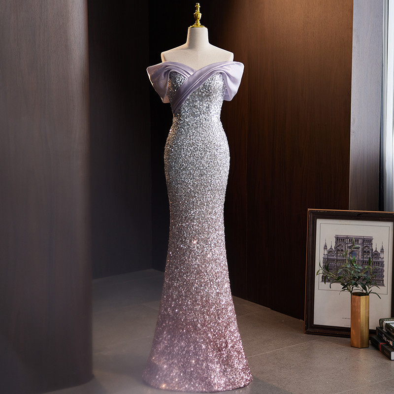 高級感 紫 オフショルダー スパンコール キラキラ マーメイドドレス 綺麗 誕生日 成人式 二次会 前撮り 08553 19,193円