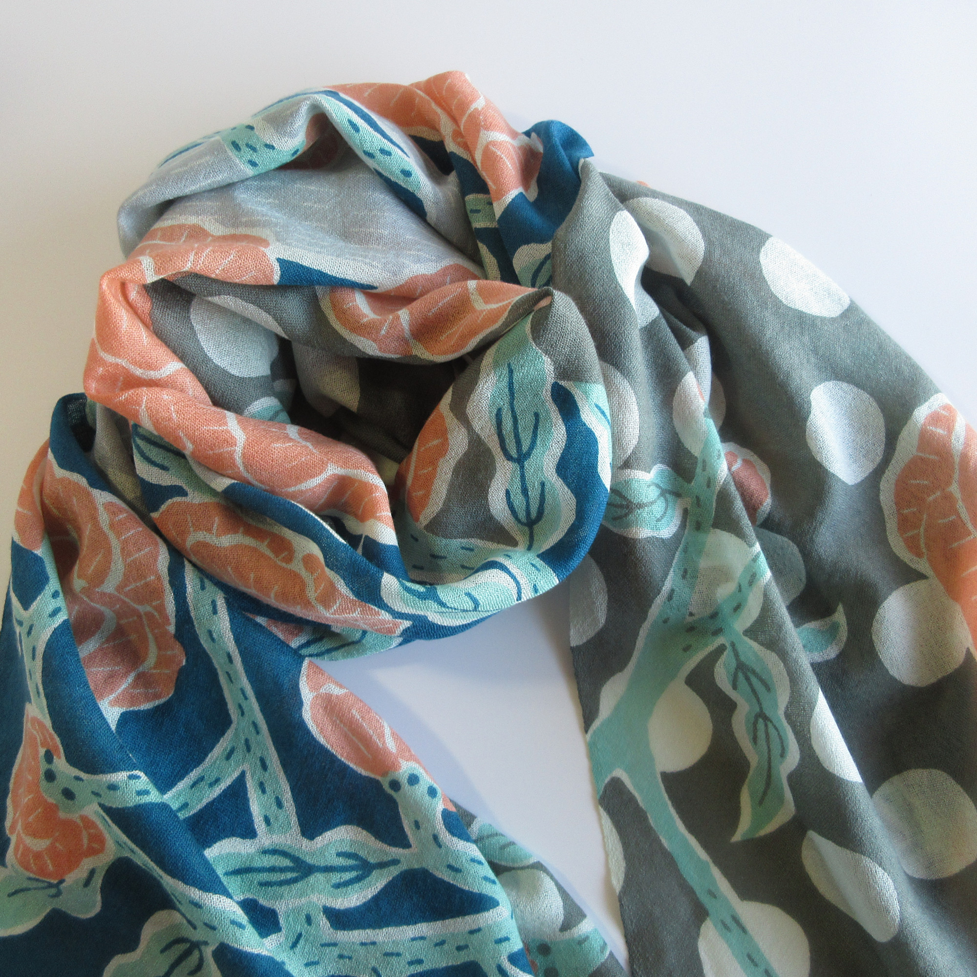 ウールストール「ルンタッタ♪」（ネイビー/カーキ/オレンジ）