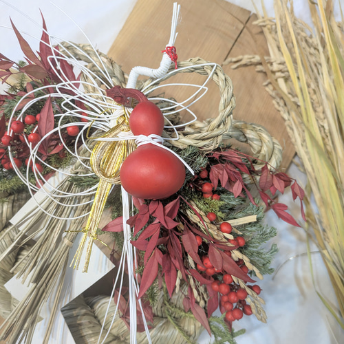 お正月2026瓢箪しめ縄 幸せを呼ぶ南天 しめ縄飾りドライフラワーしめ縄