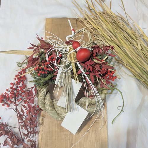 お正月2026瓢箪しめ縄 幸せを呼ぶ南天 しめ縄飾りドライフラワーしめ縄