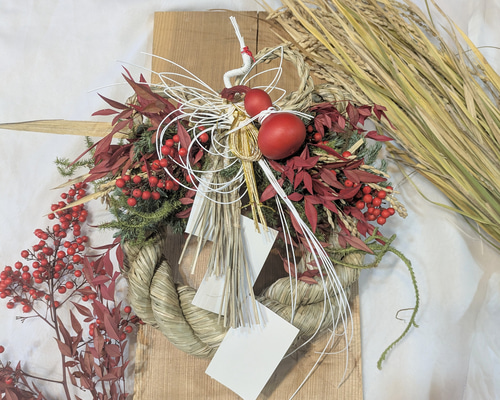 16.しめ縄 お正月2026瓢箪しめ縄 幸せを呼ぶ南天 しめ縄飾りドライフラワーしめ縄