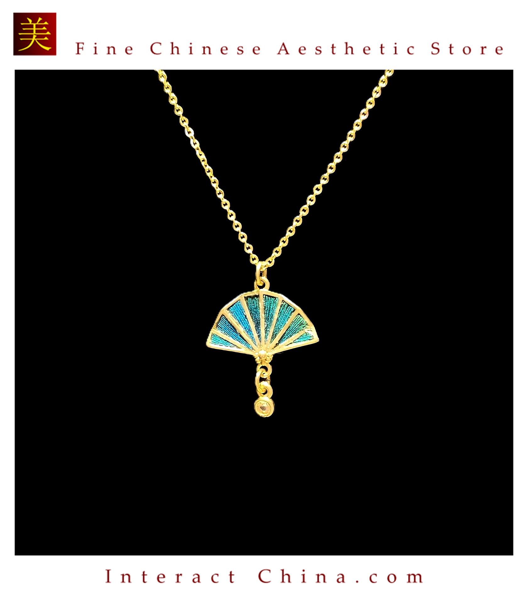 中国無形文化遺産 点翠扇子ネックレス 100% 手作り クジャク羽毛＋銅メッキ 18K 金 クラシック雅趣#105