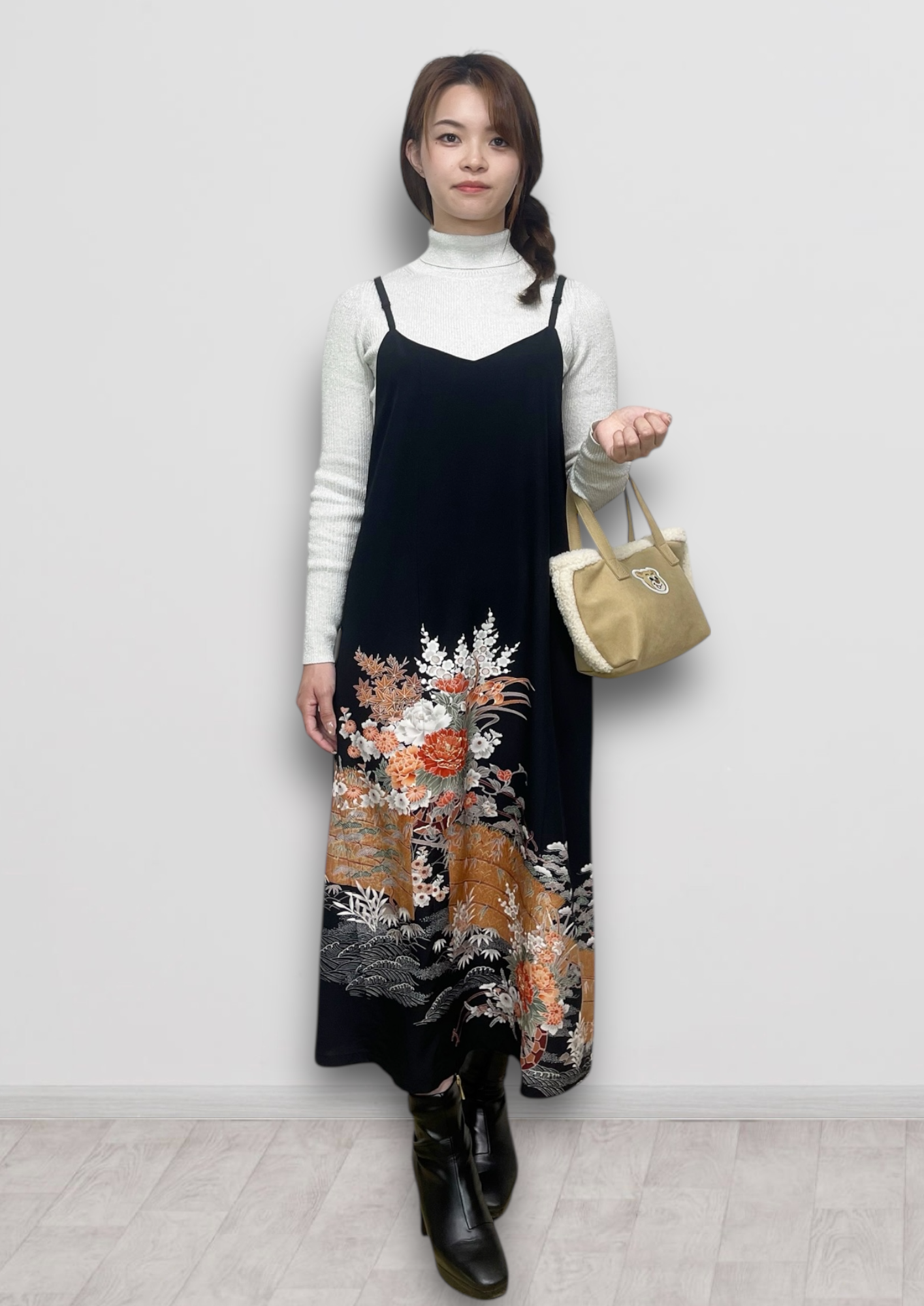 ◆高身長の方も◆  キャミソールワンピースSサイズ(ロング丈)  【重ね着で簡単ラフコーデ】洗濯可  黒留袖