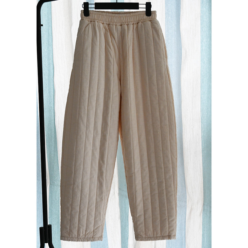 中綿綿麻パンツ　暖かい綿麻パンツ　キルティング　ゴムウエスト　ベージュとブラック2色　フリーサイズL743
