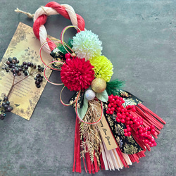 No.96 カラー八の字しめ縄リース2024 ハンドメイドお正月飾り玄関