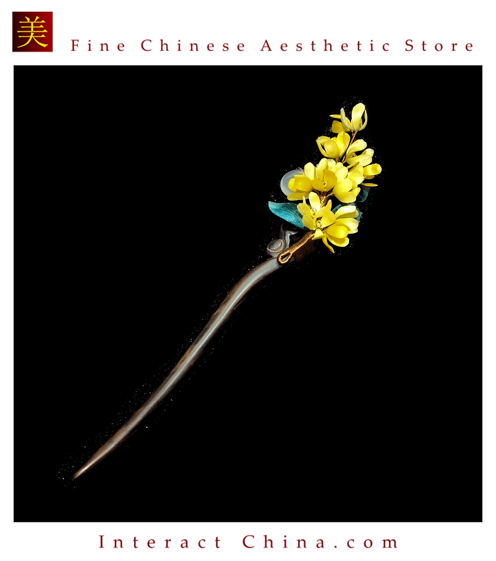 中国無形文化遺産 絨花キンモクセイ簪 100% 手作り 生糸＋植物染 クラシック雅趣＋モダンシンプル 金香雅致#104