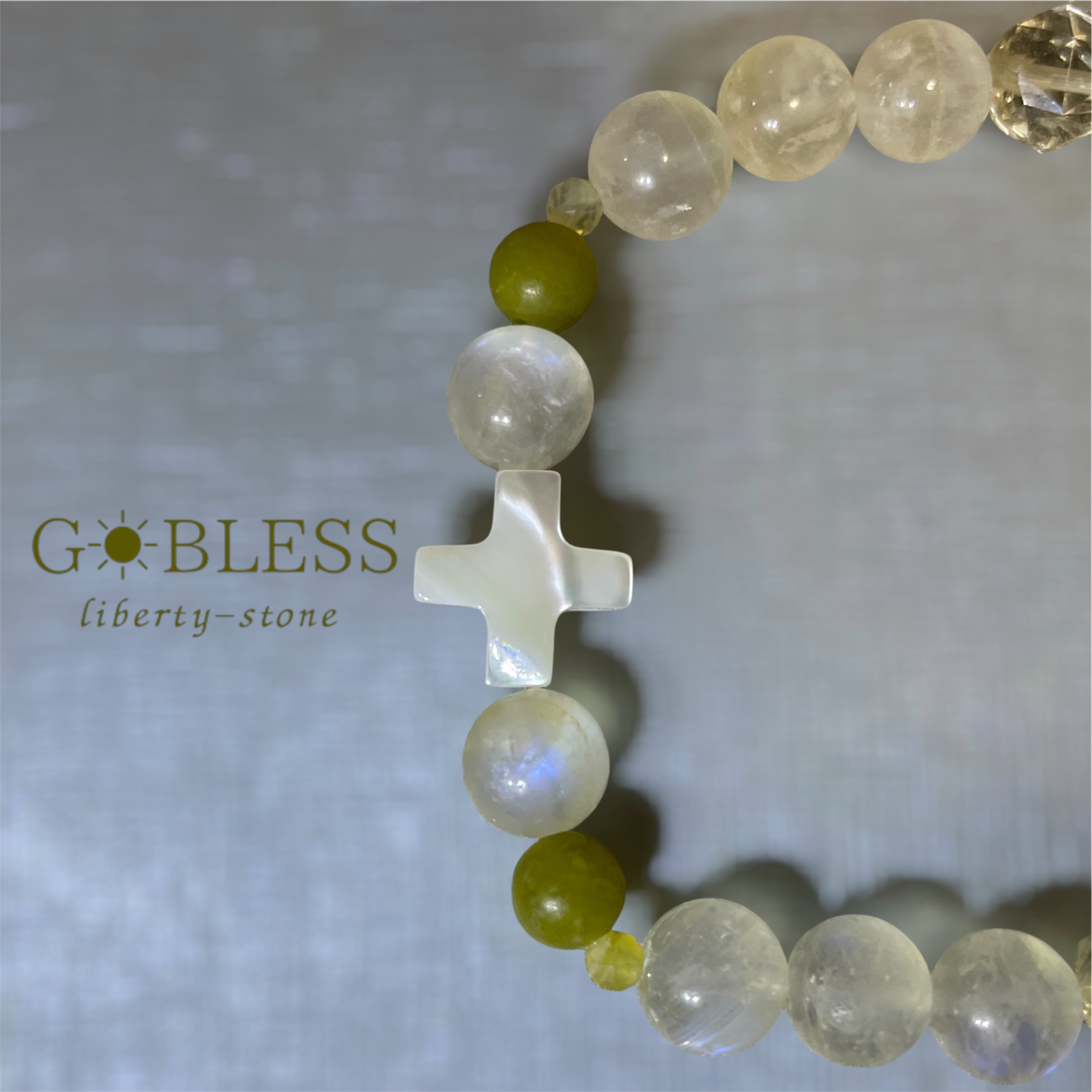 【一点物】382.天使の息吹／イエロームーンストーン×シトリン×サーペンティン×マザーオブパール／ブレスレット 6,749円