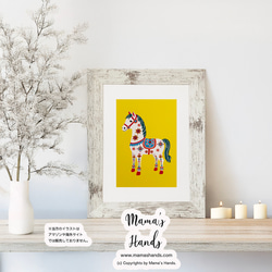 ⭐️已售出11件⭐️《帶來幸福的馬》☘️A4海報 2026馬年 達拉納馬 北歐黃色插畫藝術 第2張的照片