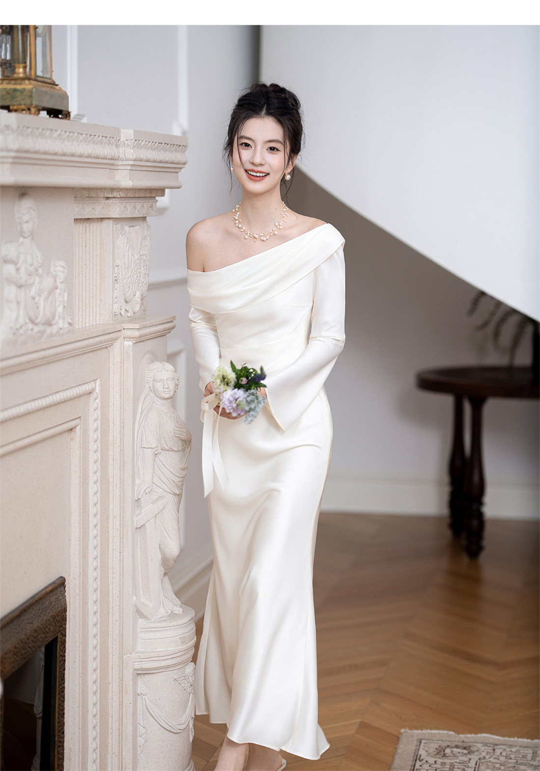 高級感 白 長袖 パーティードレス シンプル 韓国風 花嫁 演奏会 誕生日 成人式 前撮り HL892 21,063円