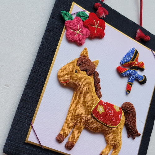 ちりめん細工 2026年 午年の馬の押絵飾り ガーランド ちりーめんくま