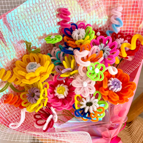 ウェディングブーケにも♡】カラフルモールフラワーブーケ ポップ好き