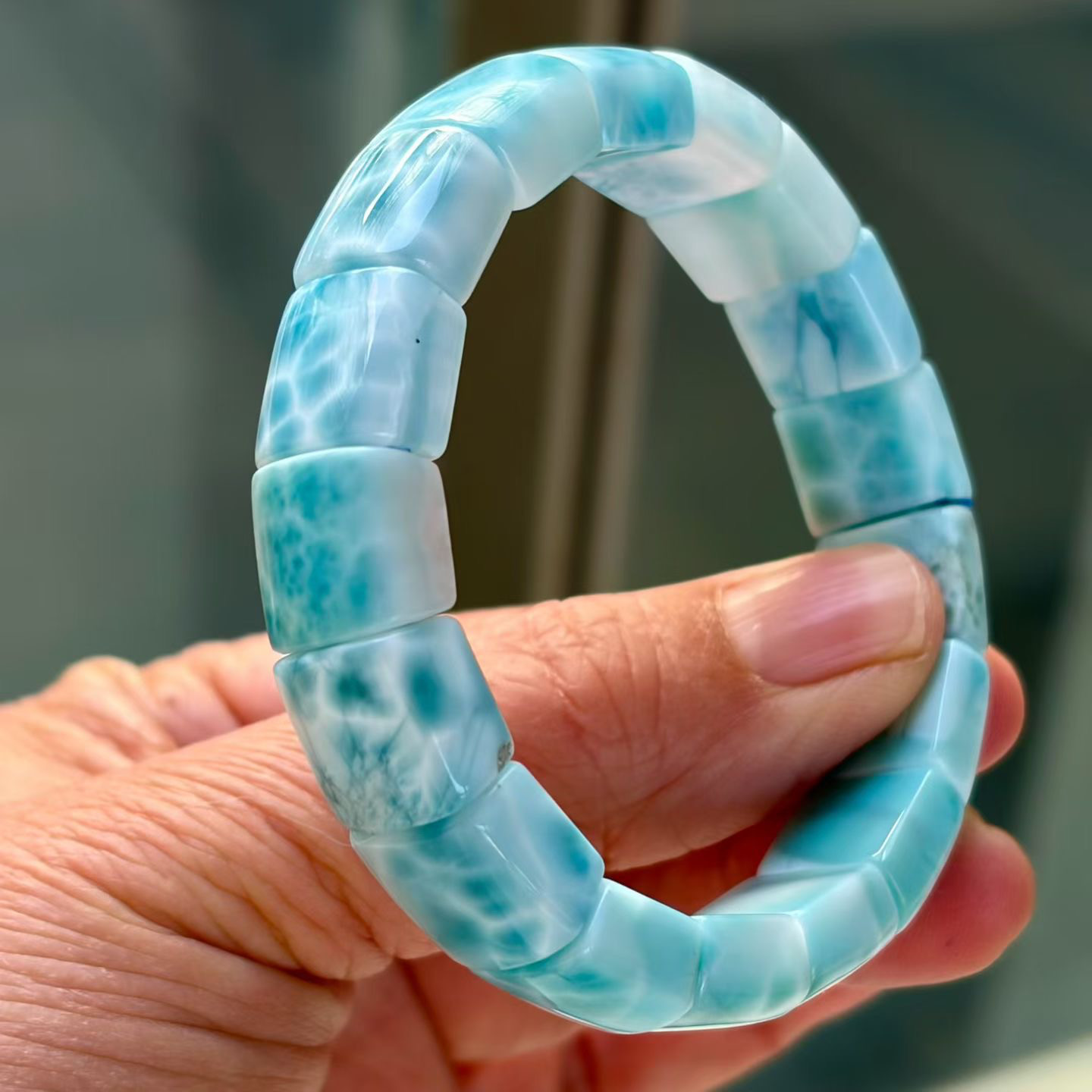 天然無処理　ラリマー スクエアブレス（ゴムタイプ） 42.4g