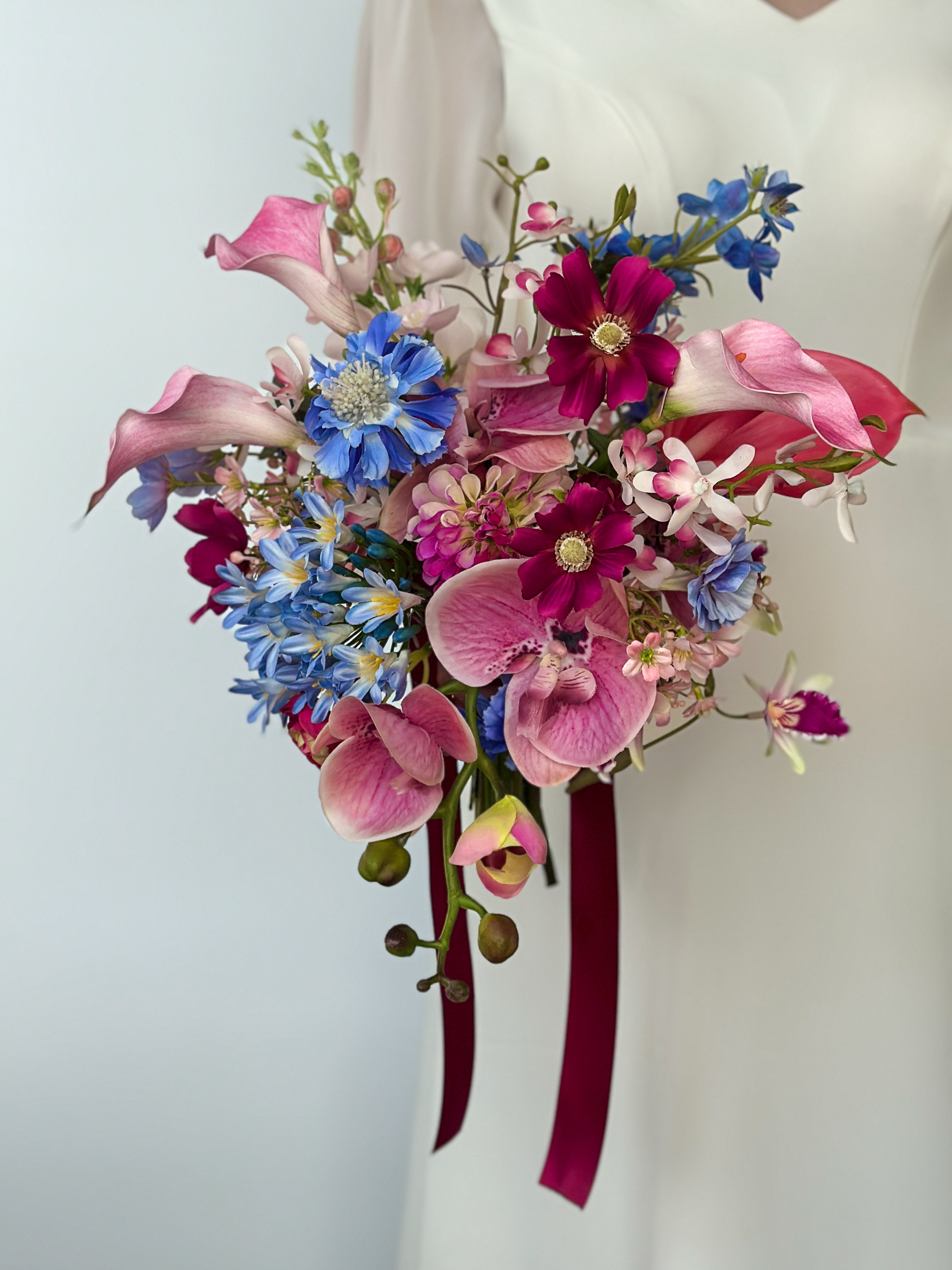 【受注生産・10日以内の発送】ラズベリーピンク×ブルー　カラーリリィのアシンメトリーデザイン