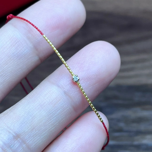 K18縁起物 天然の一粒ダイヤ♡K18金20粒/30粒 赤い糸ブレスレット毎日