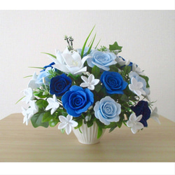 SALE＊フェルトの花＊青バラのフェルトフラワーアレンジメント＊アート