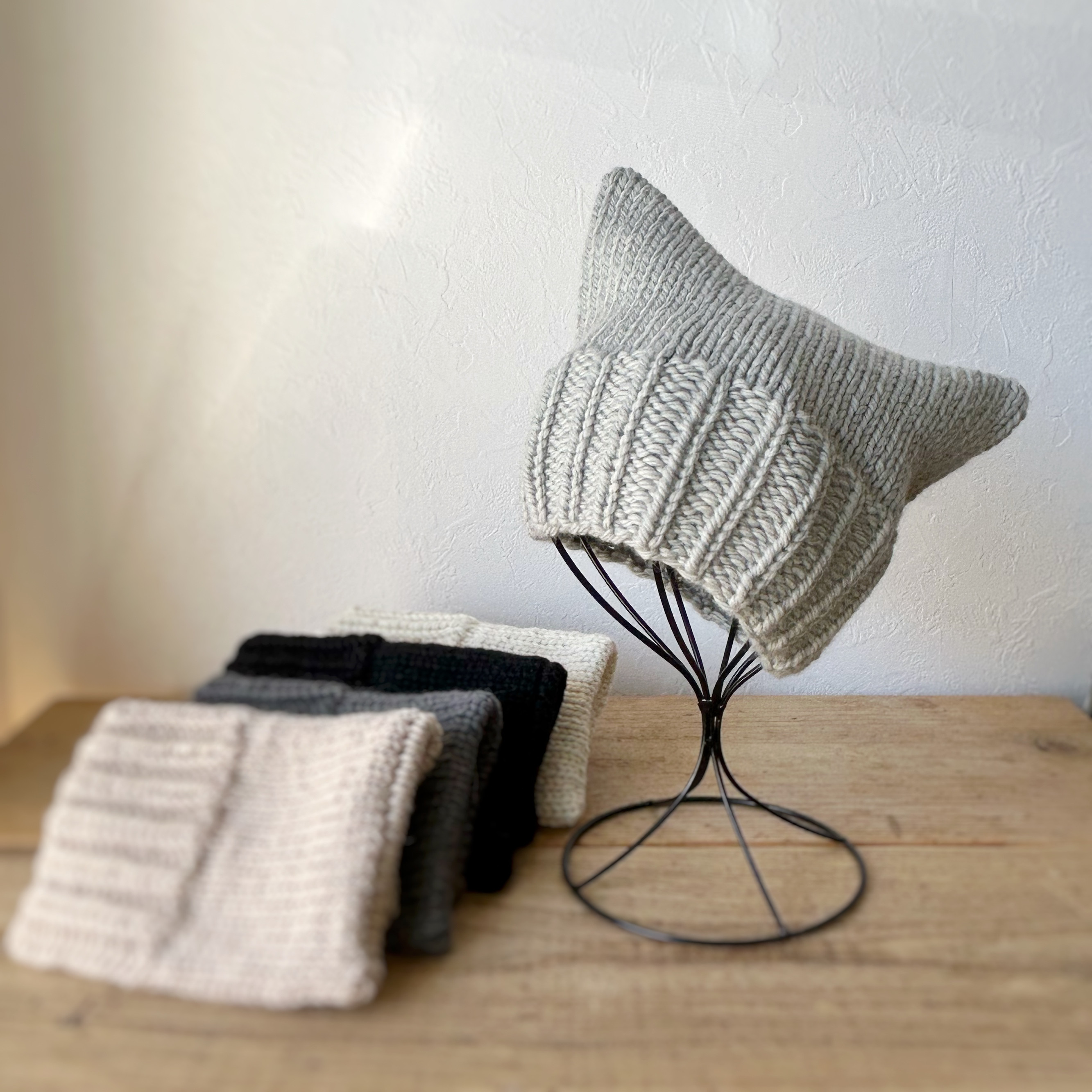 【選べるカラー】おとなのシンプルねこ耳＊ふんわりニット帽