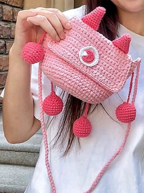 現品　手作りハンドメイドかぎ針編み人形ショルダーバッグ かぎ針】バッグの編み方 モール人形 ぬいぐるみ｜모루인형 코바늘 귀