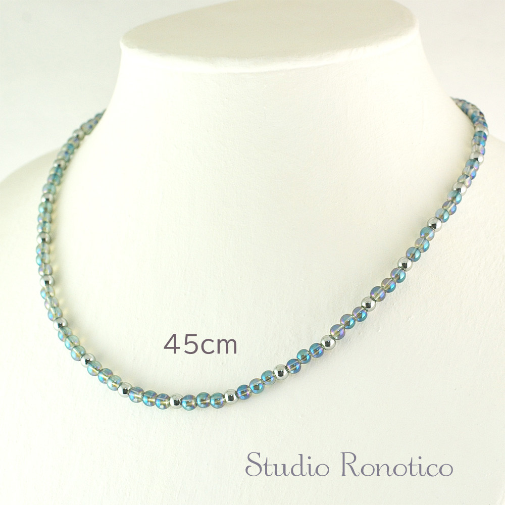 天然石 磁気ネックレス Silver925マグネットクラスプ おしゃれ ユニセックス ブルーフラッシュクリスタル