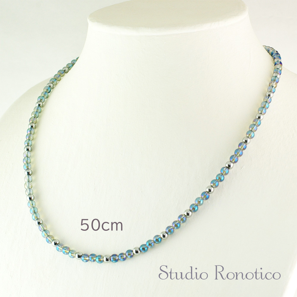 天然石 磁気ネックレス Silver925マグネットクラスプ おしゃれ ユニセックス ブルーフラッシュクリスタル