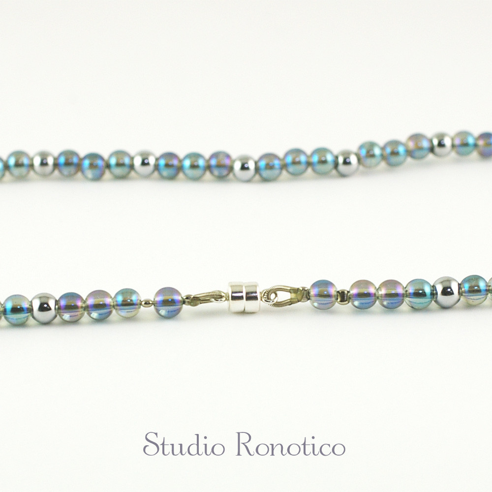 天然石 磁気ネックレス Silver925マグネットクラスプ おしゃれ ユニセックス ブルーフラッシュクリスタル