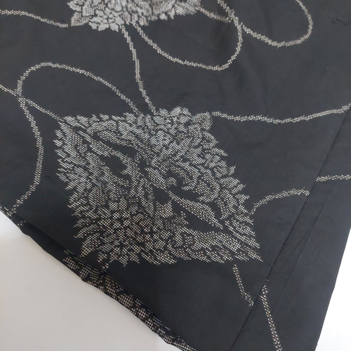 茶泥染大島紬＋黒絵羽織　バイアス仕立て　パッチワーク　ロングワンピース 茶泥染大島紬 バイアス仕立て パッチワーク ロングワンピース