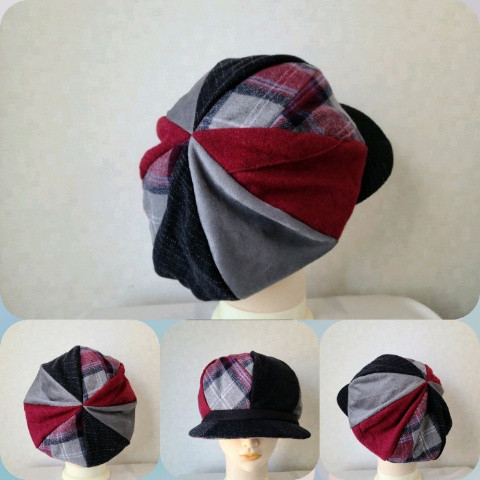 魅せる帽子☆【Creema 限定価格】ふわもこグラデーションキャスケット～ボルドー&モノトーン