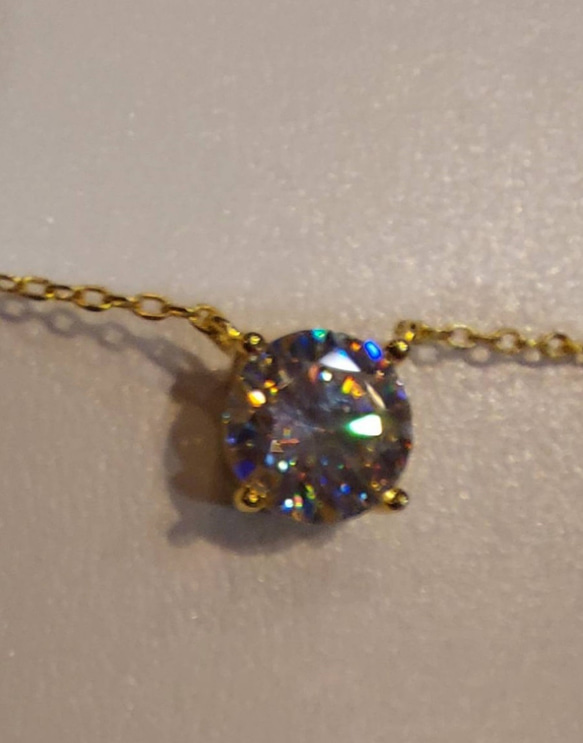 1ct モアサナイト　ラウンド 一粒　ネックレス　ゴールド　18k　ローズゴールド 1枚目の画像