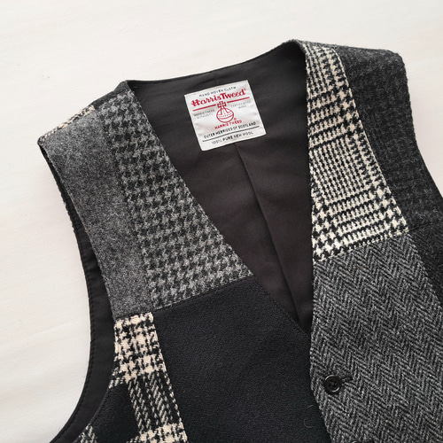 ハリスツイード パッチワーク ベスト モノトーン系 Harris Tweed