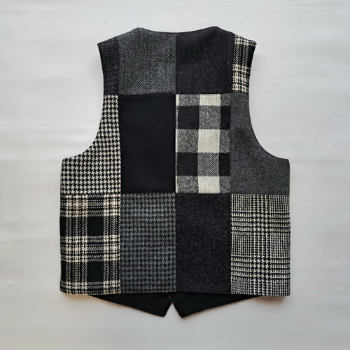 SALE30％OFF ハリスツイード パッチワーク ベスト モノトーン系 Harris