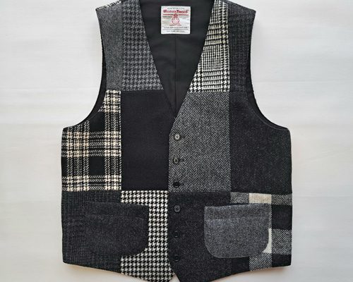 ハリスツイード パッチワーク ベスト モノトーン系 Harris Tweed