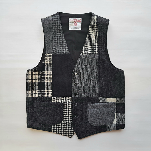 ハリスツイード パッチワーク ベスト モノトーン系 Harris Tweed