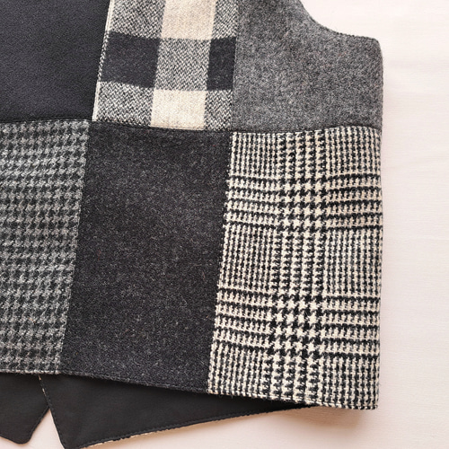ハリスツイード パッチワーク ベスト モノトーン系 Harris Tweed