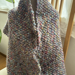 送料無料！１点物！クリスマスギフトにも！『大判でお洒落！イタリアウール使用  ストールピン付き』~くすみカラーミックス~ 1枚目の画像