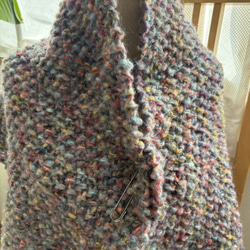 送料無料！１点物！クリスマスギフトにも！『大判でお洒落！イタリアウール使用  ストールピン付き』~くすみカラーミックス~ 2枚目の画像