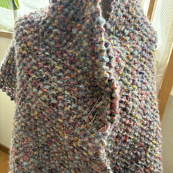 送料無料！１点物！クリスマスギフトにも！『大判でお洒落！イタリアウール使用  ストールピン付き』~くすみカラーミックス~ 4枚目の画像