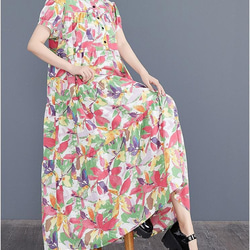 大きいサイズ レディース ロング　ワンピース　花柄　春夏 秋 新品 半袖 5枚目の画像